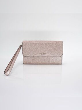Kate Spade Rose Gold Blush Pink Glitter Wristlet Clutch Wallet